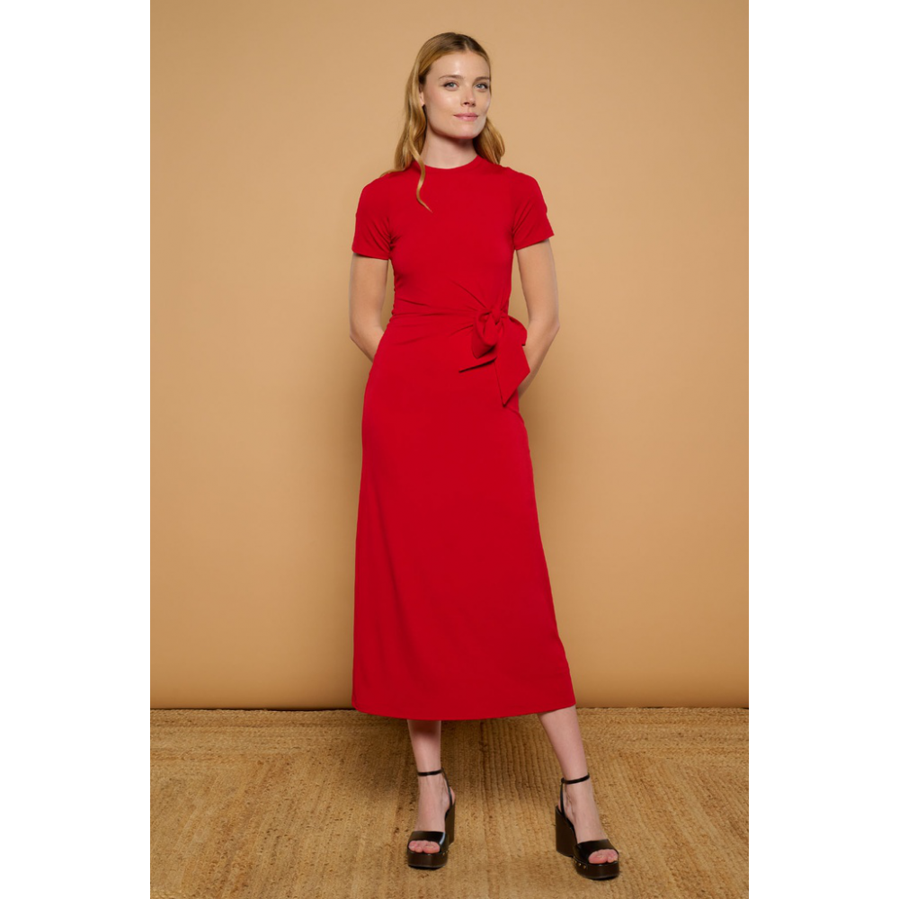 vestido-midi-de-manga-corta-cherry-drapeado-minueto