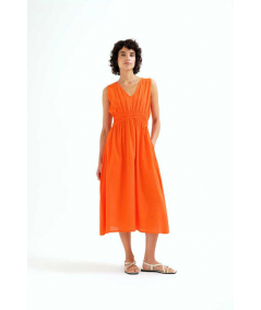 vetido-midi-naranja-fruce-cintura-compania-fantastica