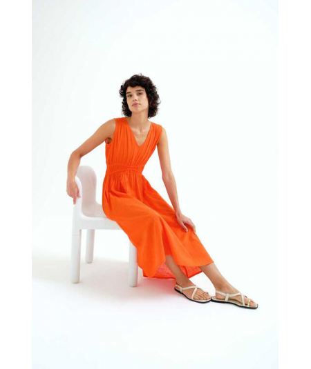 vetido-midi-naranja-fruce-cintura-compania-fantastica