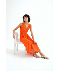 vetido-midi-naranja-fruce-cintura-compania-fantastica
