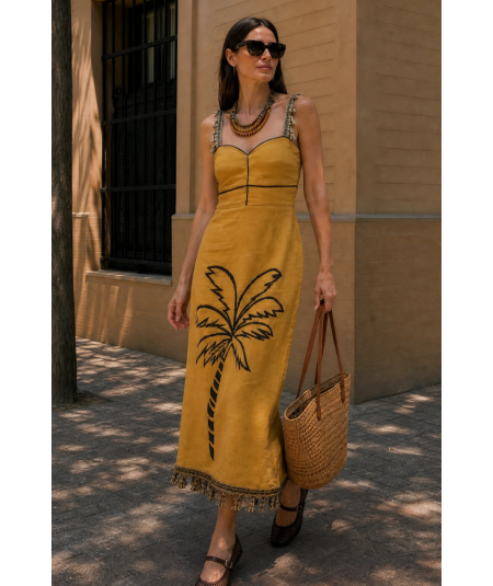 vestido-palmera-bordada-lino-mostaza-de-panambi